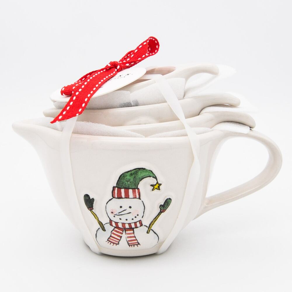 Rae Dunn Holiday Measuring Cups, Set of 4 Ceramic Measuring Cups with Snowman